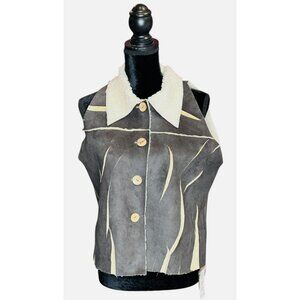 UBU Style 3017 Faux Suede Shearling Button Vest Womens Medium NWT
